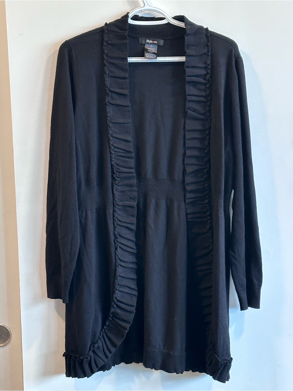 Style & Co. Black Ruffle-Trim Open-Front Cardigan